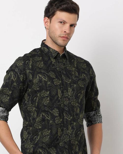 Buy Leaf Print Slim Fit Shirt with Welt Pocket Online at Best Prices in