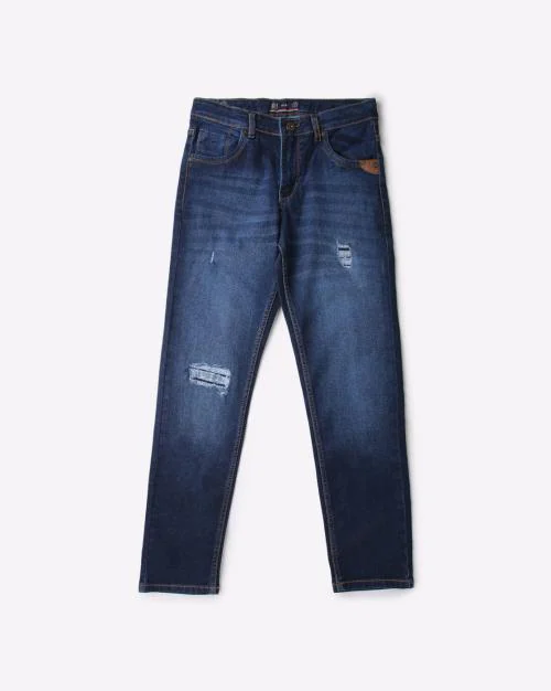 Boys Lightly Washed Slim Fit Distressed Jeans