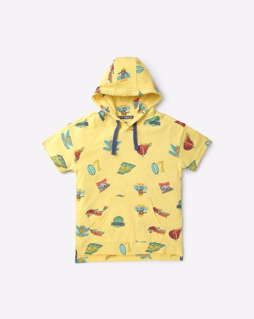 Graphic Print Hoodie with Kangaroo Pocket