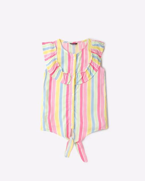 Striped Top with Tie-Up Accent