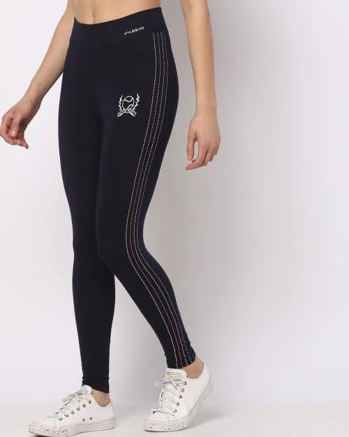 Women Graphic Print Tights with Chain Stitch