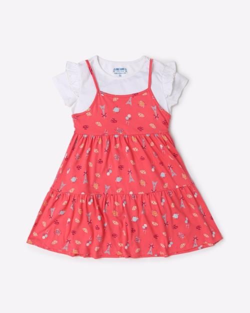 Printed Knit Tiered Dress with T-Shirt