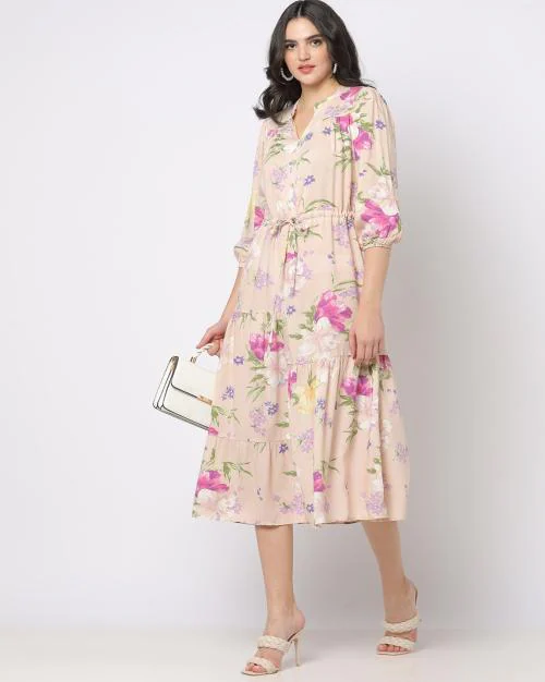 Floral Print V-Neck Fit & Flared Dress