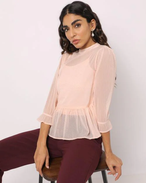 Embellished Peplum Top with Camisole