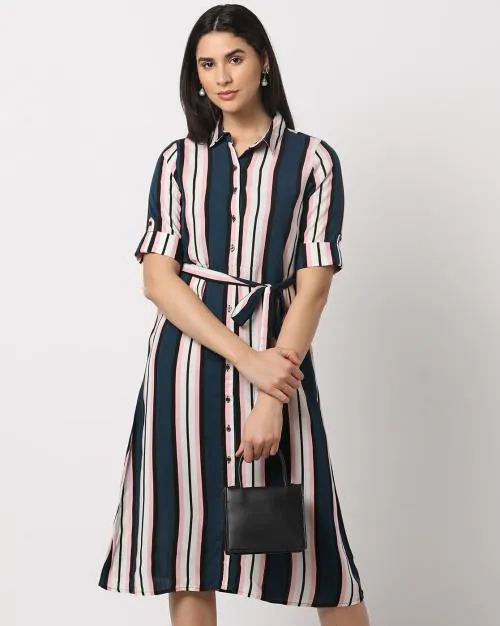Buy Striped Shirt Dress with Belt Online at Best Prices in India JioMart.
