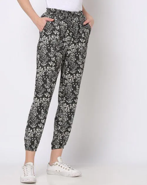 Buy Floral Print Ankle-Length Pants with Drawstring Fastening Online at ...