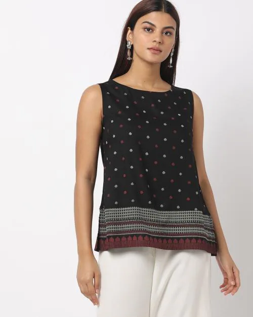 Printed Round-Neck Top