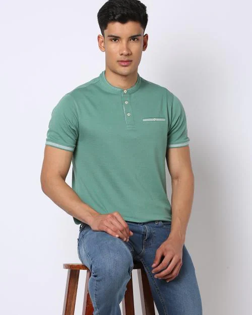 Regular Fit Henley T-Shirt with Button Placket