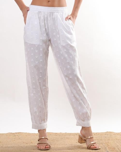 Women Cotton Afghani Pants with Lace Hem