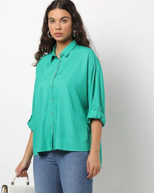 Batwing Shirt with Roll-Up Sleeves