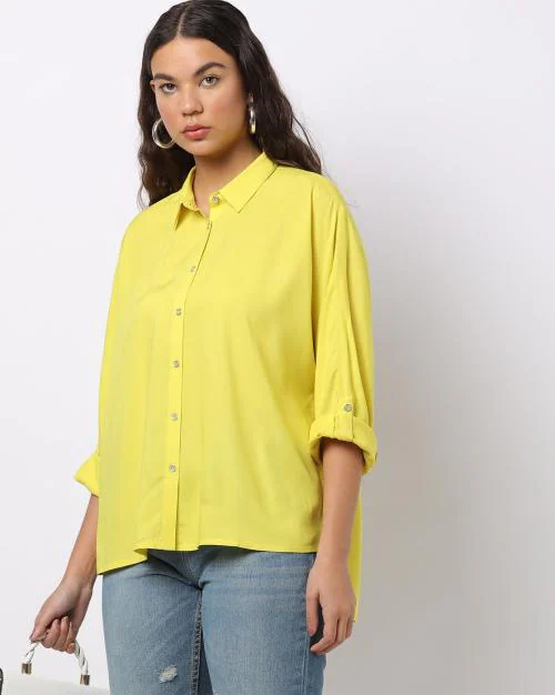 Batwing Shirt with Roll-Up Sleeves