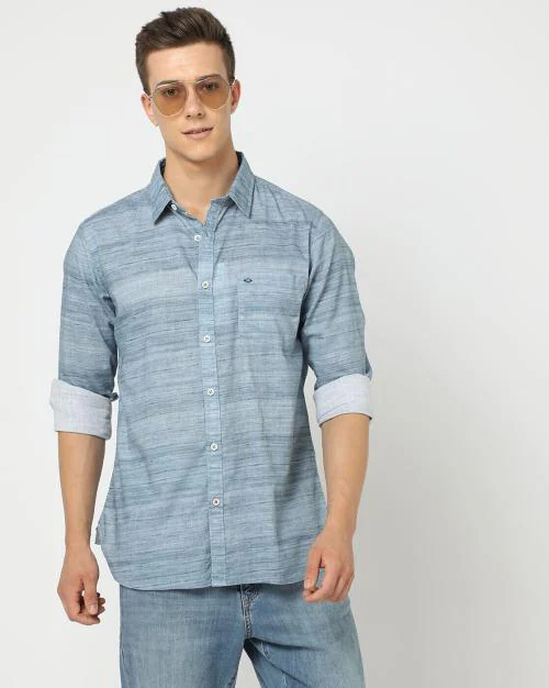 Heathered Shirt with Spread Collar