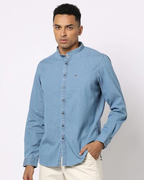 Cotton Shirt with Madarin Collar