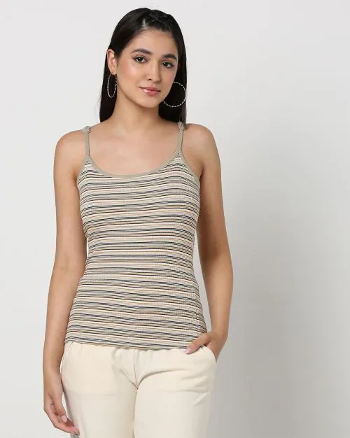 Striped Ribbed Scoop-Neck Camisole
