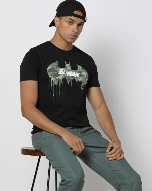 Slim Fit Batman Camouflage Print Crew-Neck T-Shirt