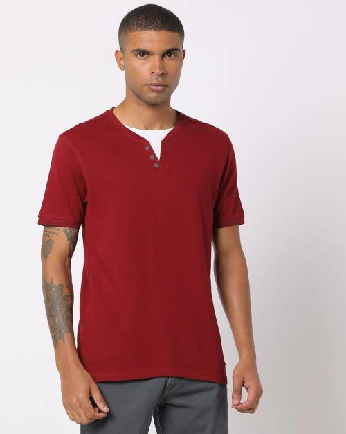 Slim Fit Cotton Henley T-Shirt