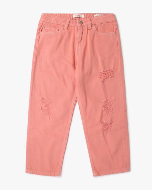 Girls Light Washed Ripped Jeans