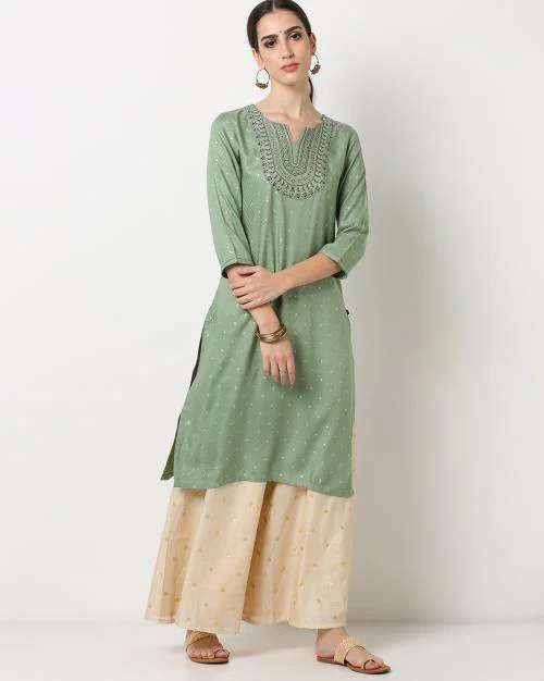Buy Straight Kurta with Embroidered Yoke Online at Best Prices in India