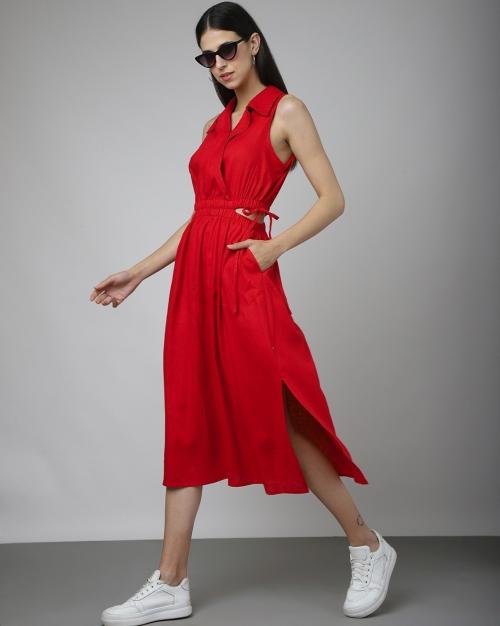 Buy Women Wrap Dress with Lapel Collar Online at Best Prices in India