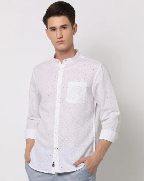 Printed Slim Fit Shirt with Band-Collar