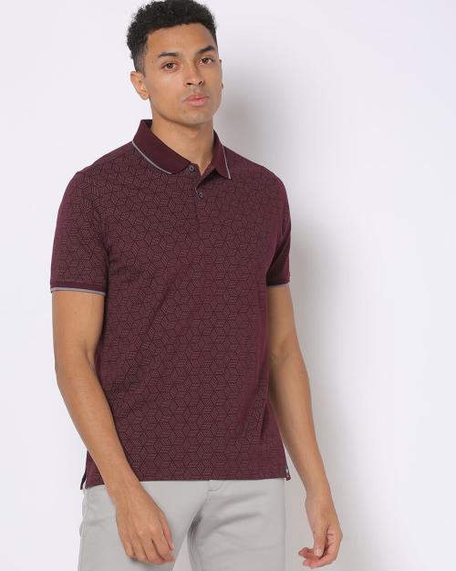 Geometric Print Slim Fit Polo T-Shirt