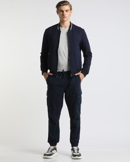 Solid Cargo Joggers With Darts At Knee