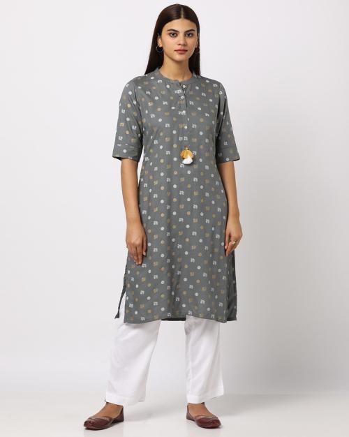 Buy Printed Straight Kurta with Tassel Online at Best Prices in India