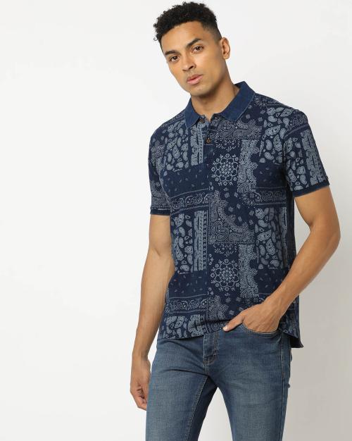 Regular Fit Paisley Print Cotton Polo T-Shirt
