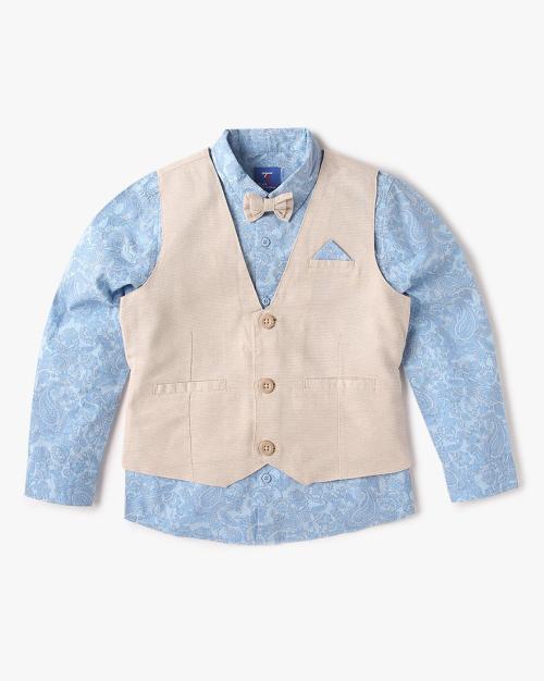 Printed Shirt & Waistcoat Set with Bow-Tie