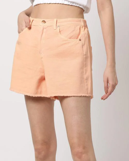 Denim Shorts with Frayed Hems