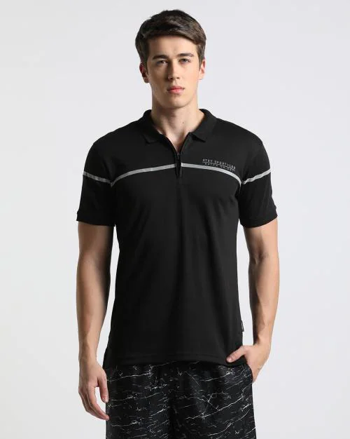 Regular Fit Polo T-Shirt with Half-Zip Closure