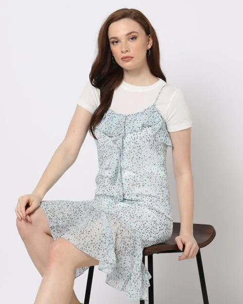 Floral Print Strappy Drop-Waist Dress