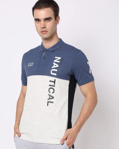 Regular Fit Colorblock Polo T-Shirt with Placement Print