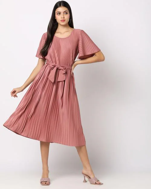 Accordion Pleated Fit & Flare Dress