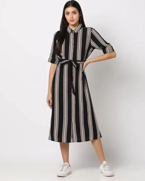 Buy Striped Shirt Dress with Belt TieUp Online at Best Prices in India