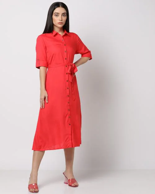 Buy ButtonDown Shirt Dress with Belt Online at Best Prices in India