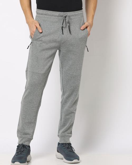 Men Heathered Track Pants with Zipped Pockets