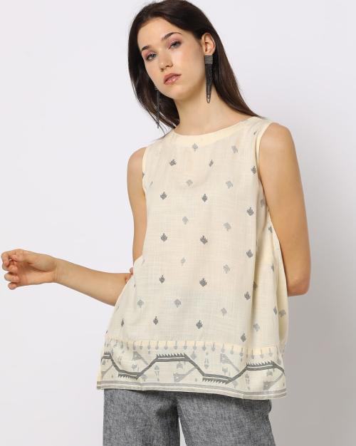 Ikat Print Sleeveless Top