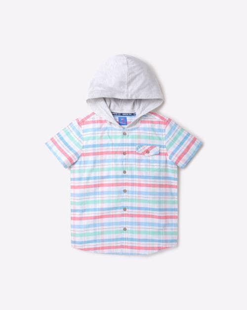 Checked Hooded Shirt