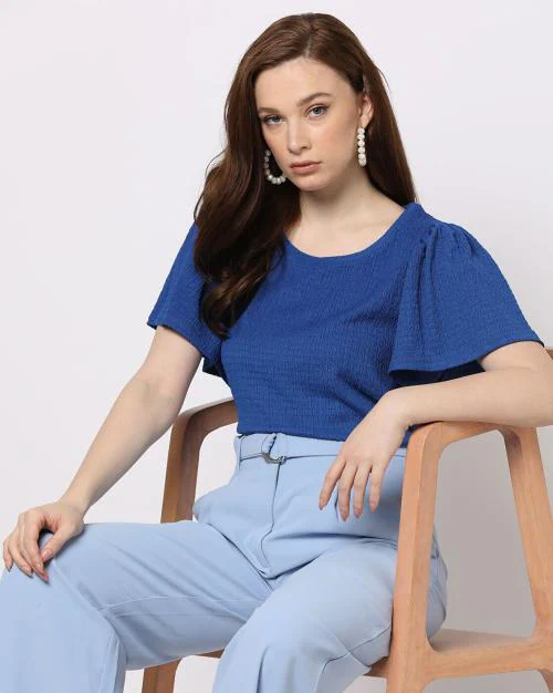 Round-Neck T-Shirt with Flutter Sleeves