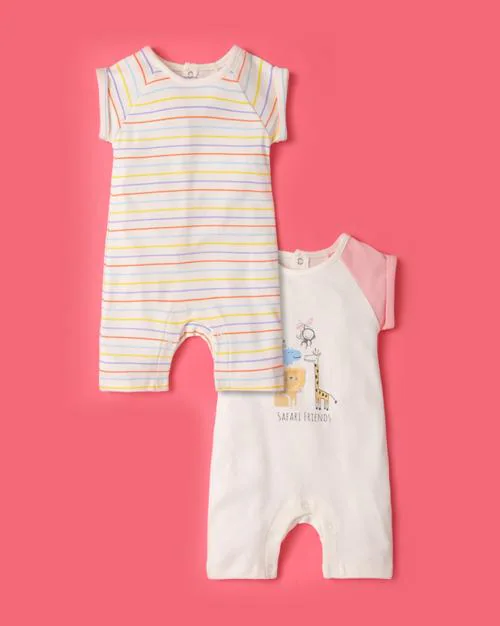 Pack of 2 Printed Cotton Rompers