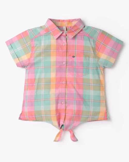 checked shirt with tie up