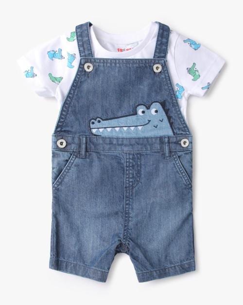 Dinosaur Print T-Shirt with Dungarees Set