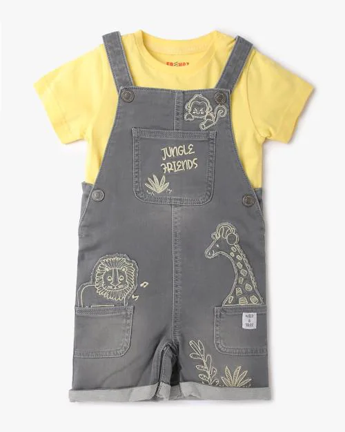 Embroidered Dungarees with T-Shirt