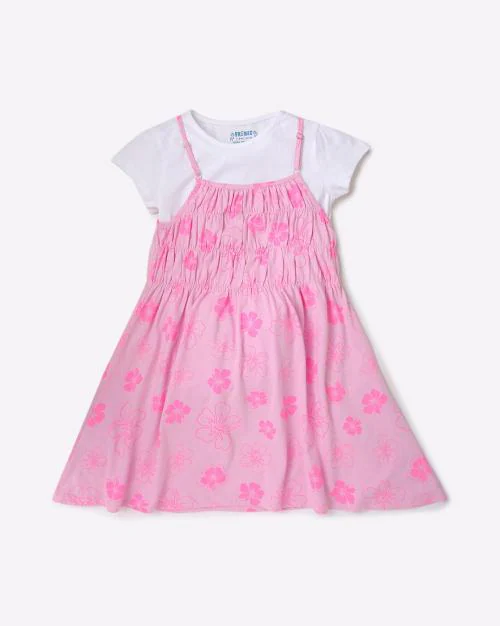 Floral Print A-Line Dress with T-Shirt