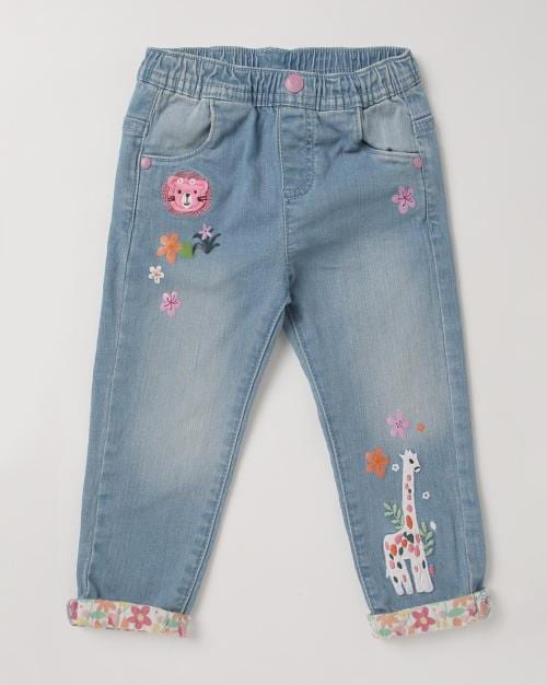 Embroidered Jeans with Elasticated Waist