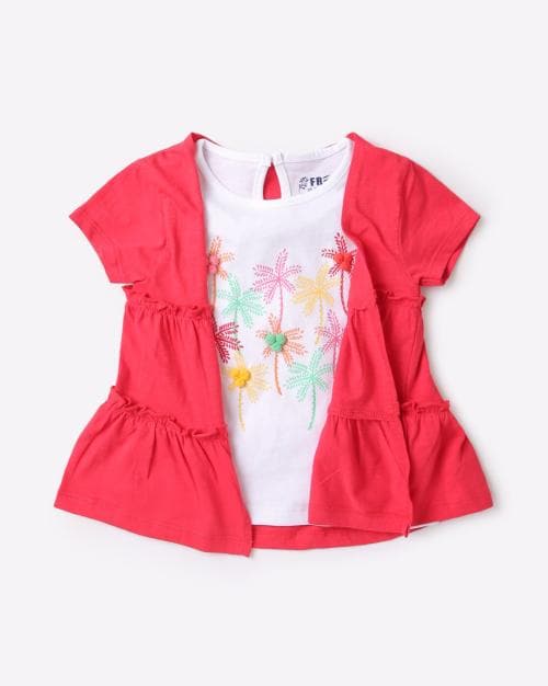 Floral Print T-Shirt with Coat