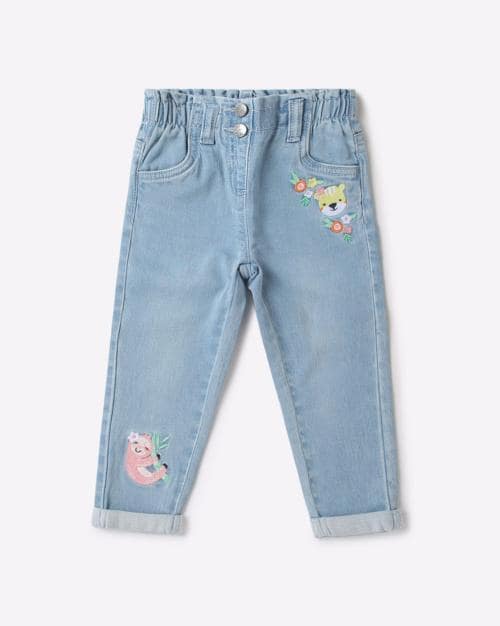 High-Rise Jeans with Embroidery
