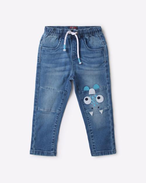 Graphic Print Mid-Wash Straight Fit Jeans