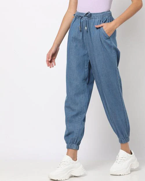 Women Denim Joggers with Elasticated Drawstring Waist